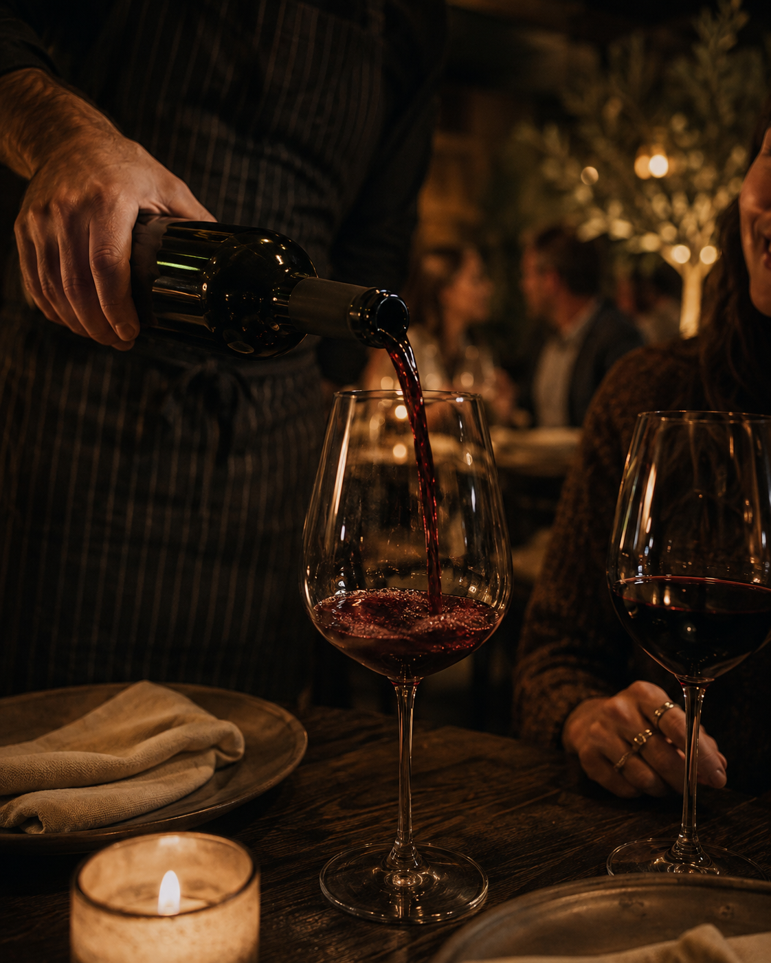 Verre de vin servi à table chez Ombra